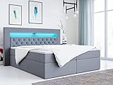 MKS MEBLE Boxspringbett - Doppelbett mit Multipocket-Matratze und Topper - Polsterbett mit Bettkasten - Stauraumbett - Gold 6 160x200 - H3 Grau