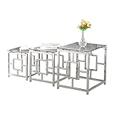 JaHECOME Satztisch 3er Set Couchtisch Beistelltisch aus Edelstahlgestell und Hartglas für Wohnzimmer modernes Design Sofatisch (Silber Graues Glas Set of 3)