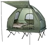 Semptec Urban Survival Technology Campingbett: 4in1-Doppelzelt, Feldbett, 2 Winterschlafsäcke, Matratze, Sonnenschutz (Campingbett 2 Personen)