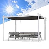 PURPLE LEAF Pergola 300 x 365 cm Wasserdicht Stabil Winterfest Einziehbares Vordach Pergola Aluminum mit Weißer Farbe Besprüht Pavillon mit Schiebedach Gartenpavillon mit Sonnenschutz überdachung