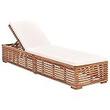 LAPOOH Sonnenliege mit Creme Kissen, Gartenliege, Liegestuhl, Sonnenstuhl, Sonneninsel Outdoor, Liegen, Gartenmöbel, Bäderliege, Relaxliege, Teak Massivholz