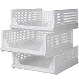 JEKSSTB Kleiderschrank-Organisator, 3er-Set, Stapelbare Kleiderschrank-Schubladenboxen, Teiler, Stapelbares Schubladenregal, Aufbewahrungsbox für Kleiderschrank-Schlafzimmer, (43 x 33 x 14 cm) Weiß