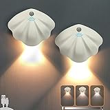 2 Stück LED Infinity Wandleuchte Innen, Muscheln Lampe Kabellose Wandlampe Akku Wandleuchte mit Bewegungsmelder, Personalisiertes Nachtlicht USB Aufladbar, Magnet Lampe 3 Farbmodi 4 Helligkeit, Weiß