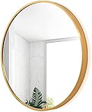 Runder Spiegel, 40 cm Durchmesser, goldfarbener Aluminiumrahmen, kleiner runder Badezimmerspiegel zur Wandmontage, Schminkspiegel für die Wand, Schlafzimmer, Waschraum, Wohnzimmer, Flurspiegel (Weiß