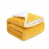 MIULEE Decke Körnig Sherpa Kuscheldecke Flauschige Wohndecke Doppelte Wolldecke Flanell Lamm Decke Weiche Tagesdecke Bettüberwurf für Sofa Couch Wohnzimmer 150x200 cm Goldgelb
