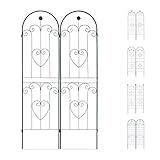 Relaxdays Rankgitter 2er Set, Metall, 180 x 50 cm, Rankhilfe Garten, Rundbogen, Blume & Herz, zum Stecken, dunkelgrün