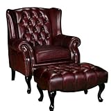 JVmoebel Chesterfield Ohrensessel + Hocker Sessel Couch Polster Set Leder Textil 16101330