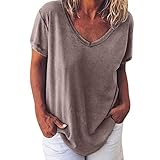 HOOUDO Damen Tops Sommer Womens Solid Short Size V Bluse Neck Sleeve Plus Tops T-Shirt Lässige Damenbluse T Shirt Schwarz