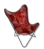 DARO DEKO Echt Leder Stuhl Butterfly braun 75 x 93cm Lounge-Sessel Schmetterling Loungestuhl Relaxsessel