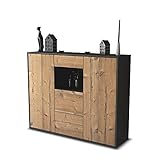 Stil.Zeit Highboard Kommode Rachelle - Korpus Anthrazit matt - Front Holz-Design Pinie (136x108x35cm) - Push-to-Open Technik & hochwertigen Leichtlaufschienen - Made in Germany