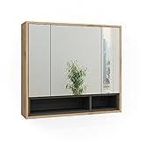 Vicco Spiegelschrank Badschrank Badezimmermöbel Beatrice modern 80x72 cm Badspiegel Badezimmer Schrank Badmöbel Schranktür Schrankfach (Eiche-Anthrazit)