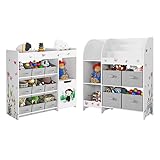 HOCSOK Spielzeugregal 2 Set, Kinderregal mit 4 Aufbewahrungsboxen, Bücherregal Kinder mit 9 Stoffschublade, Spielzeug-Organizer für Kinderzimmer, Schlafzimmer, Kindergarten