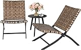 Grand patio Tisch und Stuhl Set 3-Teilige, Gartenlounge mit 2 klappbar Rattan Stühle und 1 Beistelltisch, Wetterresistent, Sitzgruppe für Drinnen, Draußen(Tabakbraun)