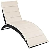 Casaria Sonnenliege Polyrattan Wetterfest Klappbar 5cm Auflage Ergonomische Rückenlehne Garten Terrasse Gartenliege Liege Klappliege Schwarz Creme