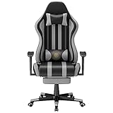 Soontrans Gaming Stuhl Massage Gaming Sessel mit Vibration Massage Lendenkissen, Fußstütze, Kopfstütze, Ergonomisch Gaming Stuhl Gamer Stuhl für YouTube Livestreaming Xbox (Grau)