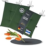 LILENO HOME 2er Set Stuhlkissen Dunkelgrün (40x40x4,5 cm) - Sitzkissen für Gartenstuhl, Küche oder Esszimmerstuhl - UV-beständige Indoor u. Outdoor Stuhlauflage als Stuhl Kissen (Laura FUM)