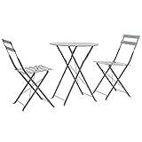 JUNZAI 3-TLG. Bistro-Set, Gartenset Tisch Und Stühle, Balkon Möbel Für Kleinen Balkon, Balkonset, Terrassenmöbel, Balkonmöbel, Stahl Grau