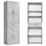 mokebo® Mehrzweckschrank 60cm Breite mit Schubladen 'Der Praktische', Büroschrank groß, Schuhschrank hoch, Garderobenschrank in Betondekor, Vorratsschrank & Apothekerschrank Küche in grau