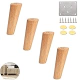 Strapazierfähiges rundes Massivholz-Möbel-Stützbein, geneigter Kegel, Ersatz-Sofafüße, Couch/Stuhl/Sofa/Ottoman/Couchtisch/Bett/TV/Kommode-Bein, Holzfarbe, mit Montageplatten, 8-80 cm, 4er-Set dabuwan