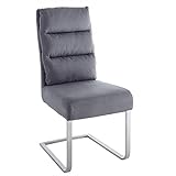 riess-ambiente.de Design Freischwinger Stuhl Comfort Vintage grau Esszimmerstuhl Flachstahl aus gebürstetem Edelstahl Stuhl