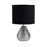 Pauleen 48018 Sip of silver Tischleuchte max. 20W Tischlampe für E14 Lampen Nachttischlampe Silber Schwarz 230V Keramik/Stoff ohne Leuchtmittel