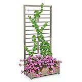 COSTWAY Blumenkasten mit Rankgitter Holz, Pflanzkasten mit Spalier für Kletterpflanzen, Hochbeet mit abnehmbarem Sockel, Gartenbeet Blumenkübel für Garten, Hof, Balkon, 80 x 40 x 171 cm