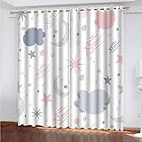 LAMPPE Verdunkelungsvorhänge 3D Cartoon-Stern-Mond-Druck Muster Ösen Vorhang 2Er Set H 270 X B 150 cm Verdunkelungsvorhang Blickdicht Fenstergardinen Kinderzimmer Schlafzimmer Wohnzimmer Thermogardi