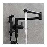 Topffüller-Wasserhahn mit Spritzpistole, Wandmontage, Messing-Topffüller-Wasserhahn, Kaltwasser-Einhand-Klapp-Küchenarmatur, Schwarz (Schwarz)