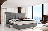 Sofa Dreams Boxspringbett Monaco in Mikrofaser mit Stauraum LED Licht und USB Anschlüssen 140x200 160x200 180x200 200x200 200x220 (140 x 200 cm, Grau-Weiß-m12)