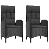 vidaXL 2X Gartenstuhl Rattanstuhl Gartensessel Sessel Garten Essstuhl Terrassenstuhl Loungesessel Gartenmöbel Kissen Armlehne Poly Rattan Schwarz