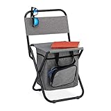 Relaxdays Campinghocker mit Tasche, faltbar, mit Lehne, Camping, Garten, tragbarer Klapphocker, HBT 60x35x35 cm, grau