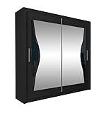 BETTSO -Schiebetürenschrank, eleganter Kleiderschrank Schrank Garderobe Spiegel, Schlafzimmer- Wohnzimmerschrank Schiebetüren Modern Design 120x62x216cm-TUMI Eiche Wotan (Schwarz, 120 cm)