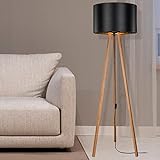 lux.pro Stehlampe Keynes 1 x E27 Stehleuchte für Wohnzimmer Dreibein Holz Standleuchte Bambus-Optik Schwarz
