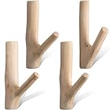 Jetec Vintage Echte Naturholz Baum Ast Wandhaken, Wand Montiert Handgefertigt Haken Set, Rustikale Dekorative Holzkleber Stark Saughaken für Mantel Schlüsselhalter (Breite 2-3 cm) (4)