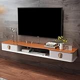 SOGOLI Schwebender TV-Schrank, wandmontierter TV-Schrank im Flip-Drawer-Design mit Drahtlöchern, geeignet für Projektor-Kabelbox-Spielekonsole/D/150 cm Happy Many Times