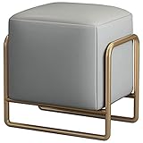 Quadratisch Sitzpouf Pu Leder gepolsterte sitzfläche Metallrahmen Pouf hocker für Zuhause Wohnzimmer Umkleidekabine Schlafzimmer Büro schuhbank sitzbank(Color:Grau)