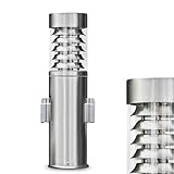 HOFSTEIN Außenleuchte Dakar mit 2 Steckdosen, moderne Sockelleuchte aus Edelstahl und Kunststoff-Scheiben, Wegeleuchte 40 cm, Gartenlampe mit E27-Fassung, Gartenbeleuchtung IP44, ohne Leuchtmittel