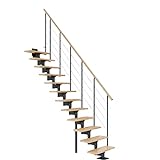 DOLLE Mittelholmtreppe - 11 Stufen - Geschosshöhe 228 – 300 cm - Geradelaufend - Stufen Buche, lackiert - Unterkonstruktion: Anthrazit (RAL 7016) - volle Stufen 70 cm - inkl. Geländer - Nebentreppe