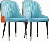 HAVMAK Moderne Küche Esszimmerstühle Set Esszimmerstühle 2er Set Kunstleder Freizeit Moderne Polstersessel Sessel Wannenstühle mit bequemen gepolsterten Sitz mit Metallbeinen (Farbe: Blau + Orange)