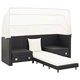 Hommdiy Ausziehbares 3-Sitzer-Schlafsofa mit Dach Poly Rattan Schwarz