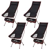WOLTU Campingstuhl Angelstuhl, 4er-Set, Klappstuhl Faltstuhl Strandstuhl Ultraleichter mit Tragetasche und Kopfstütze, Schwarz+Rot CPS8133rt-4