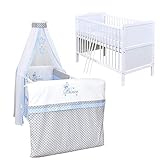 Baby Delux Babybett Komplett Set Kinderbett umbaubar zum Juniorbett weiß 120x60 Max Bettset Stickerei Matratze Prince Grey Stars