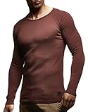 Leif Nelson Herren Sommer T-Shirt Rundhals Ausschnitt Slim Fit Baumwolle-Anteil weißes Braunes Männer Basic Sommershirt Crew Neck Kurzarmshirt Kurzarm Sleeve Top LNWI3N Braun Large