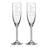 2 Sektgläser zur Hochzeit von Leonardo mit Gravur - Jedes Sektglas graviert und personalisiert mit Namen und Datum