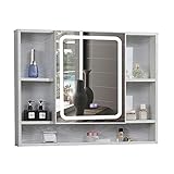 Space Aluminium Badezimmer Spiegelschrank Wandspiegel Schrank Badezimmer Spiegel Schlafzimmer Aufbewahrungsschrank Make-up Gürtel Licht (weiß 90 x 12,5 x 68,5 cm)