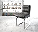 DELIFE Schwingstuhl Abelia-Flex Freischwinger flach Chrom Echt-Leder Schwarz