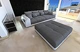 Big Sofa Miami Hugo mit USB Anschluss und LED-Beleuchtung wahlweise mit Hocker/Leder/Strukturstoff/Zierkissen (mit großen Hocker, Weiß-Hugo 5)