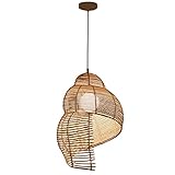 LQZCXMF Pastorale Rattan-Conch-Pendelleuchte Deckendekorations-Lampenschirm Aus Bambus-Rattan Vintage-Kronleuchter Aus Korbgeflecht, Höhenverstellbar, Hängelampe Deckenleuchte Für Restaurant,