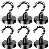 Lictin Magnethaken, 6 Stücke Neodym Magnete Extra Stark, 38kg Starke Magnete Haken, Werkstatteinrichtung Küchen gadgets Magnet Haken Abnehmbar, Neodym Magnete Camping Gadgets (Schwarz)