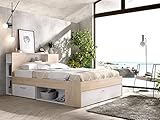 Vente-unique - Bett mit Stauraum & Schubladen + Lattenrost + Matratze - 140 x 190 cm - Weiß & Naturfarben - Leandre